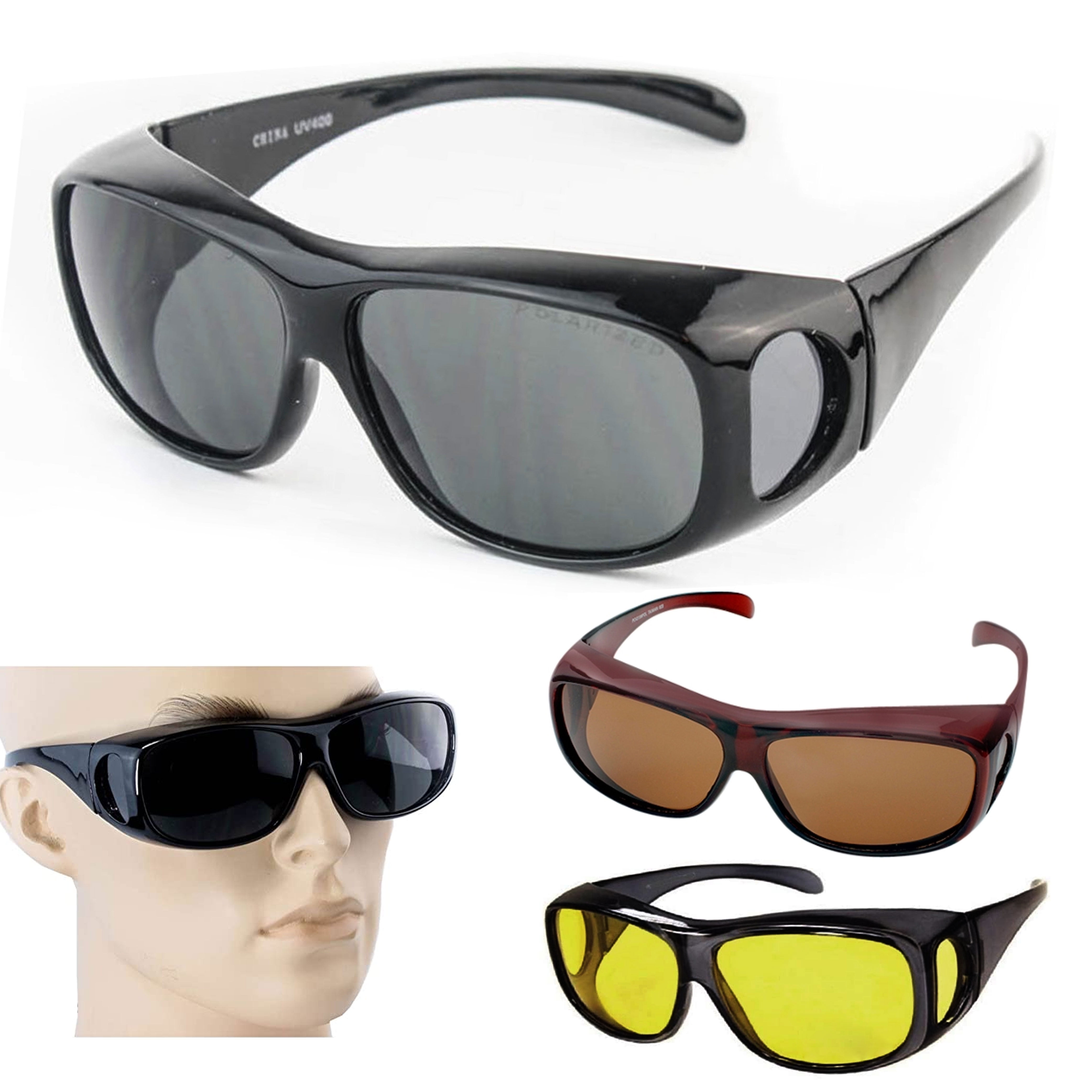 Flip Up POLARIZED Cover Put Fit over Sunglasses wear Rx glass Fit Driving Brown 