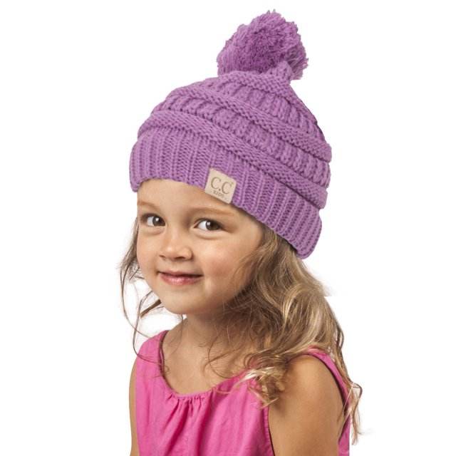 Gravity Threads Kids Warm Soft Beanie w/ Pom - Lavender