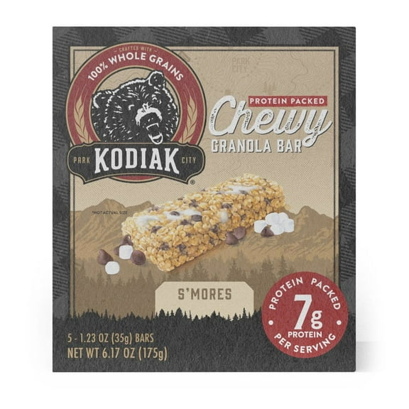Kodiak Protein-Packed S'mores Chewy Granola Bars, 1.23 oz, 5 Count Cardboard Box