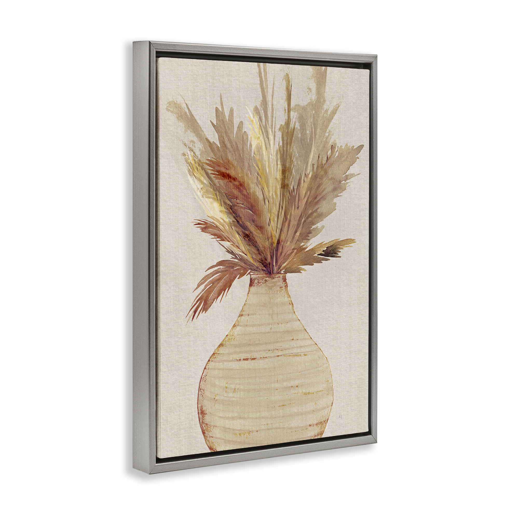 Stupell Industries Potted Wheat Reeds Botanical & Floral Painting Gray Floater Framed Art Print Wall Art, 21 x 31