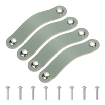 Uxcell Leather Drawer Pulls, Leather Handle Double Hole Cabinet Dresser Knob with Screw, Blue 4 Pcs