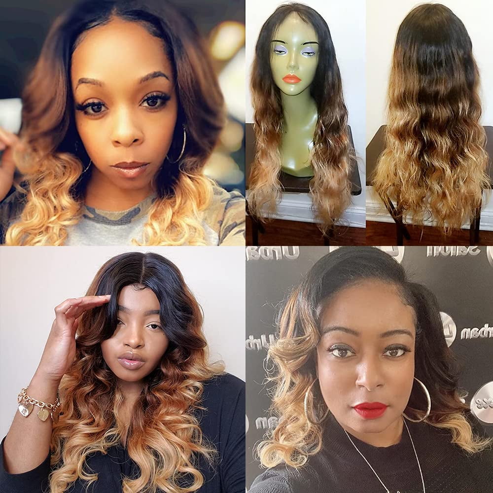 Unique Bargains Ombre Three Town#1B/4/27 Color Black Brown Blonde Brazilian 3 Bundles 100% Human Hair 10"12"14"inch