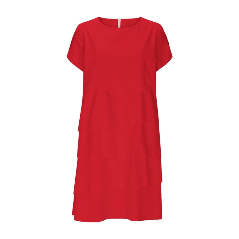 BZGTZT Women's Ruffle Short Petal Sleeves Layered Cake Dresses Casual Loose Crew Neck Flowy Ruffle Mid Length Dress, Size: 3XL, Black BZGTZT Women's Ruffle Short Petal Sleeves Layered Cake Dresses Casual Loose Crew Neck Flowy Ruffle Mid Length Dress, Size: 3XL, Black