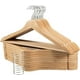 thumbnail image 1 of Perchas de madera para trajes Edergoo, paquete de 20, perchas de madera maciza natural con acabado liso, barra antideslizante para pantalones y gancho giratorio de 360°, 1 of 5