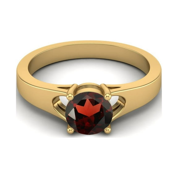 925 Sterling Silver Gold Vermeil 6mm Round Garnet Solitaire Women Valentines Day Gifts Ring