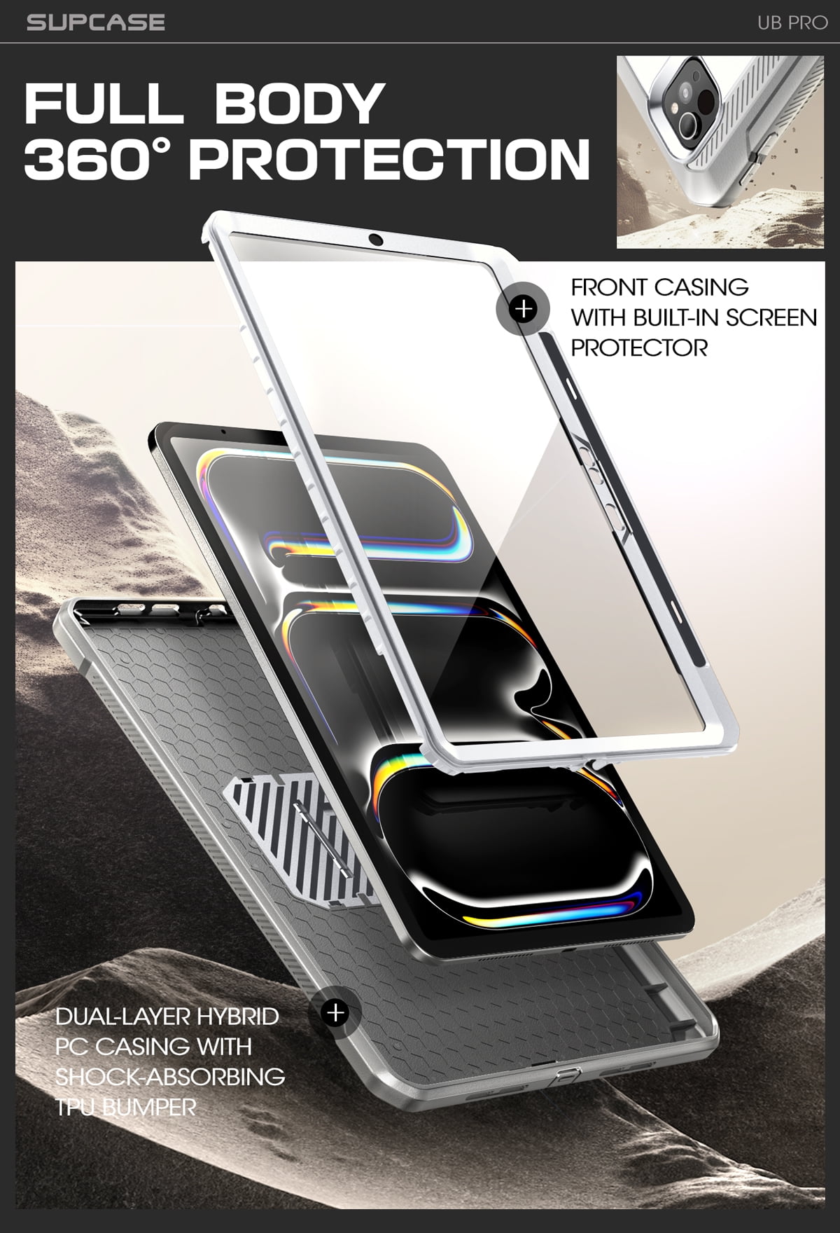 SUPCASE for iPad Pro 11 Inch Case M4 2024 5th Generation with Pencil Holder (Unicorn Beetle Pro), [Built-in Screen Protector & Stand] Full-Body Rugged Cover, White
