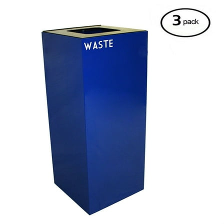 Witt Industries 36GC03-BL GeoCube Recycling Receptacle with Waste Opening, Steel, 36 gal, Blue (Set of 3)