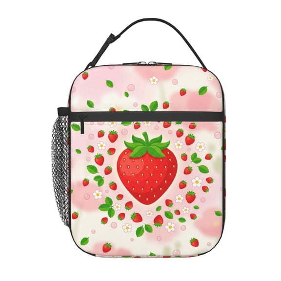 Strawberry Lunch Bag Lunch Box For Women Men, Insulated Lunch Bags Water-Resistant Cute Cooler Lunch Tote Bag, Reusable Large Capacity For Work Travel Picnic