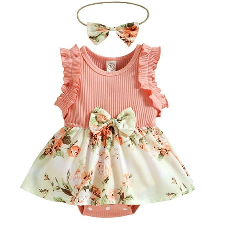 

Zukuco Newborn Baby Girls Summer Clothes One Piece Rompers Cute Sleeveless Jumpsuit Outfit with Headband
