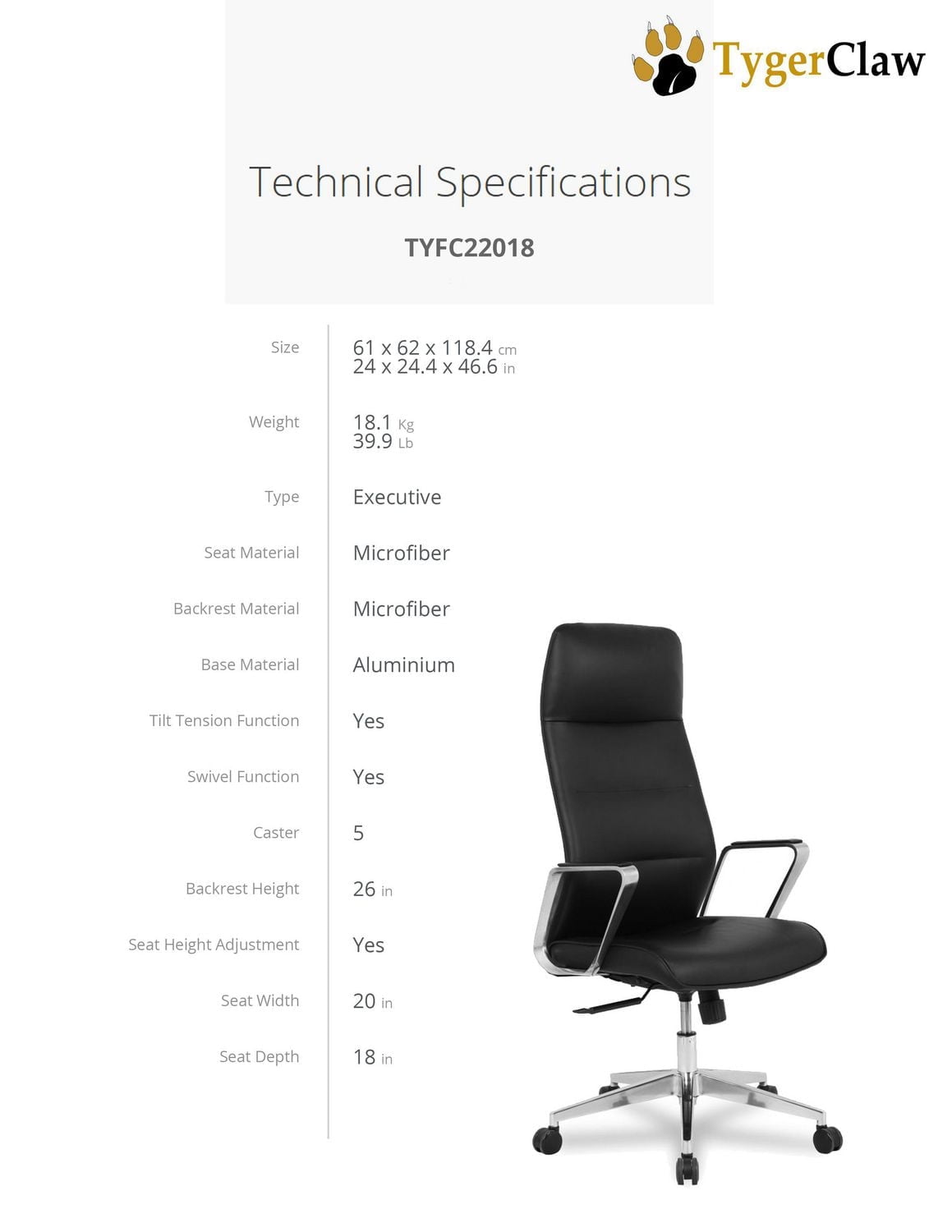 TygerClaw High Back Microfiber PU Office Chair