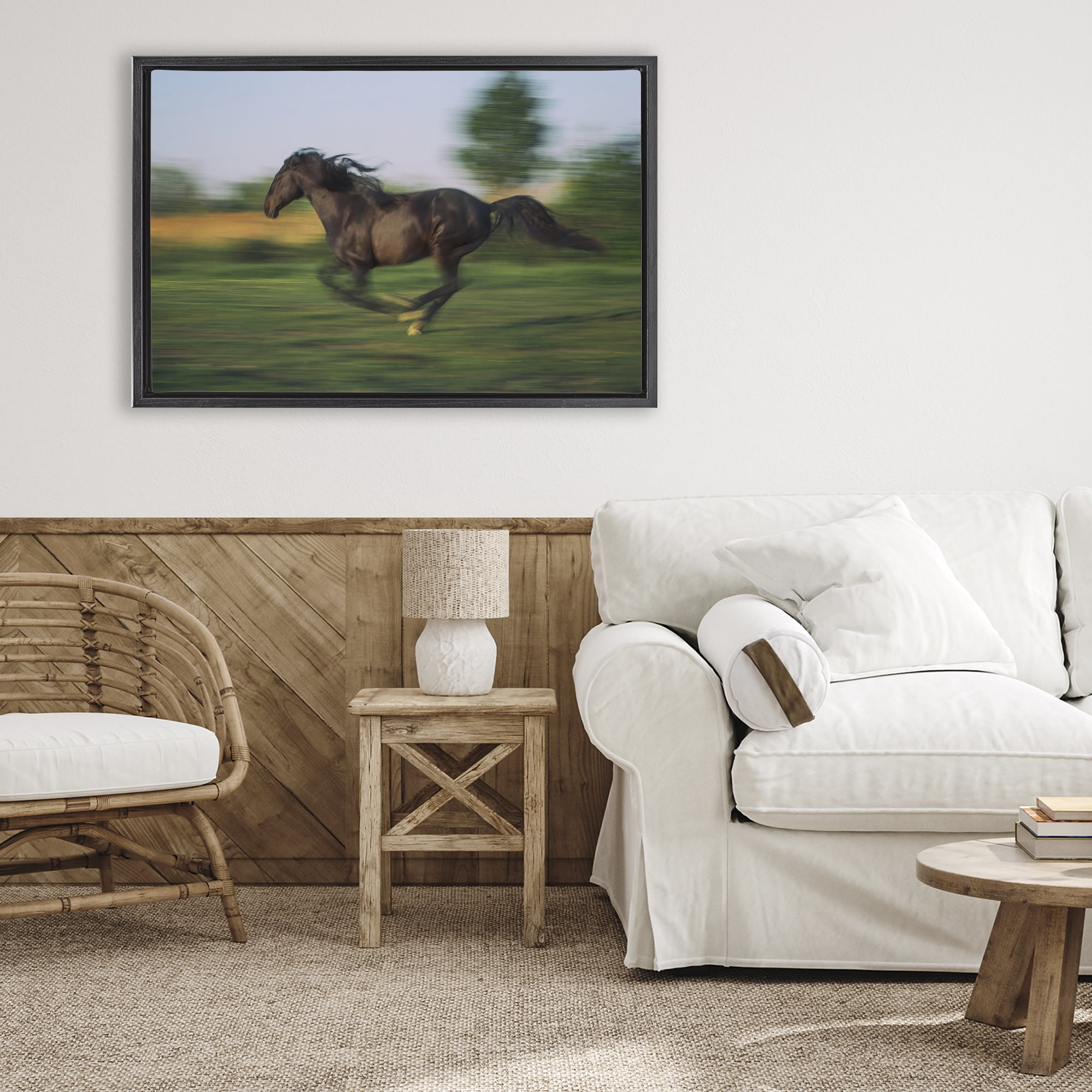 Stupell Industries Dashing Camargue Racehorse Black Framed Floater Canvas Wall Art, design by Scott Stulberg