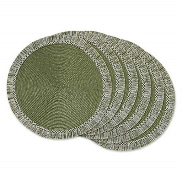 Design Imports CAMZ13065 DII Sage Round Fringed Placemat Set of 6