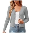 thumbnail image 1 of Womens Long Sleeve Cropped Lightweight Cardigan Button Down Sweaters V Neck, 1 of 6