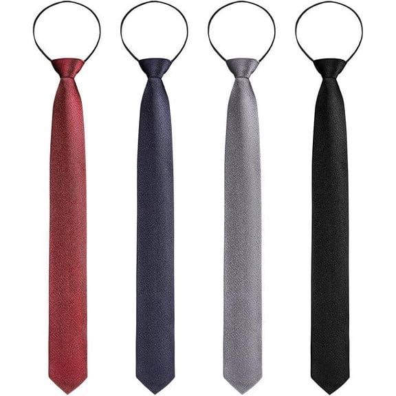 Zipper Ties for Men Zip up 8PCS Classic Adjustable Necktie ,Easy Pretied Solid Color Polyester