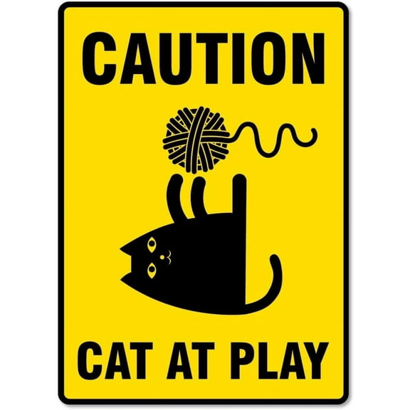 Caution Cat At Play Sign Animal Signs Metal Tin Sign 12x16 Inches Caution Danger Safety Security Warning Notice Signs