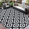 thumbnail image 6 of Funslane 9x12' Outdoor Rug, Reversible Plastic Patio Rugs with Storage Bag, Portable Modern Waterproof Outside Carpet for Camping, Balcony Deck Backyard, Black & White, 6 of 9