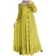 thumbnail image 1 of Vestido largo de algodón y lino para tallas grandes, estilo musulmán - Vestido informal retro con cuello redondo y volantes en el bajo, 1 of 8