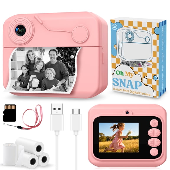 Instant Print Camera for Kids Adult, HD 2.4in Digital Camera Pinter with Print Papers, Photo Video, Selfie Dual Camera Portable Travel Camera, with TF Card