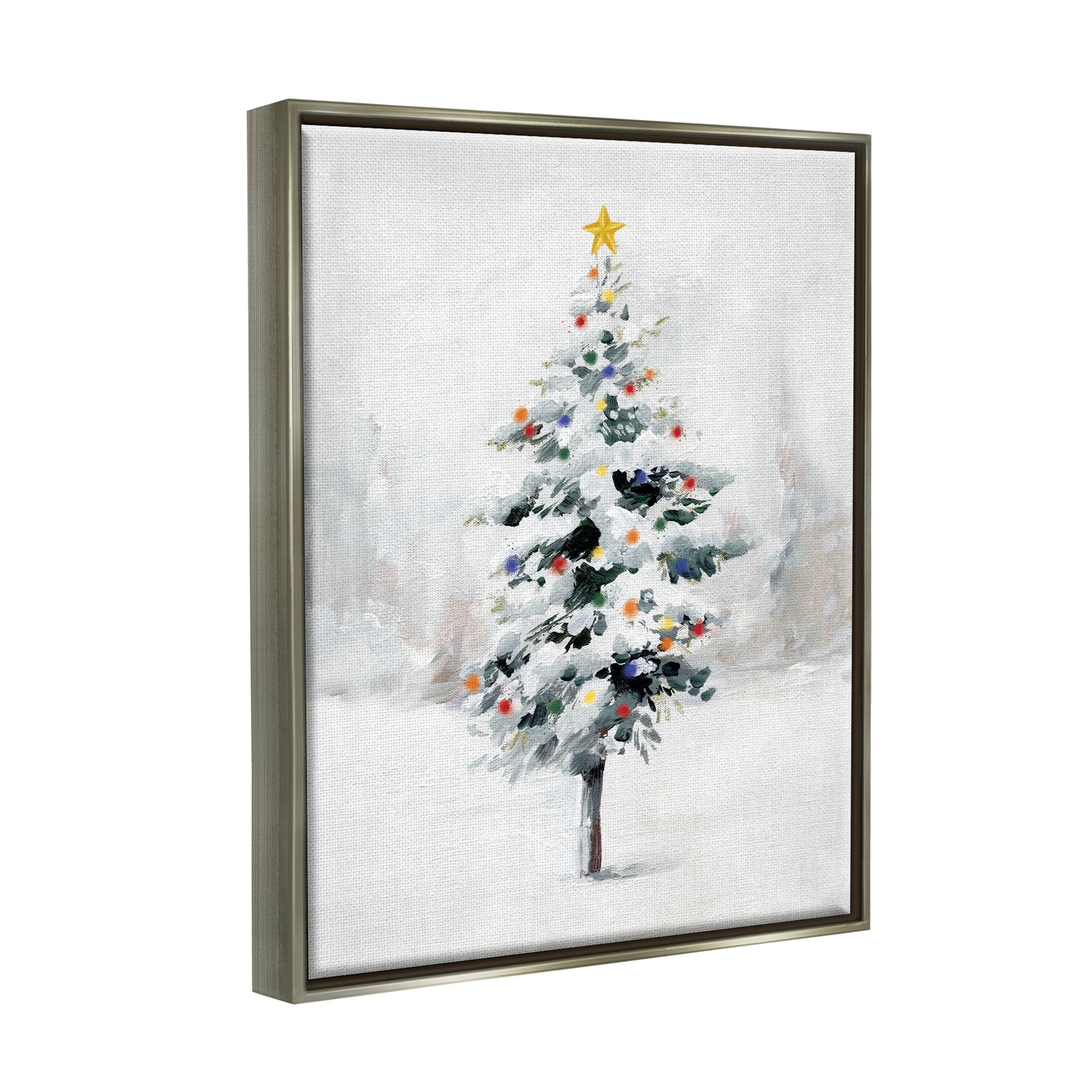 Snowy Christmas Tree Landscape Holiday Graphic Art Luster Gray Framed Art Print Wall Art