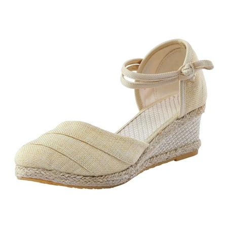 

Sandals For Women Summer Ripple Linen Sandals Platform Wedge Sandals Fashion Versatile Braided Buckle Breathable Wedge Sandals