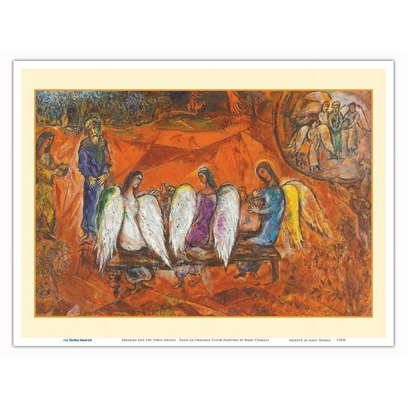 Abraham and the Three Angels - From an Original Color Painting by Marc Chagall c.1966 - Master Art Print (Unframed) 9in x 12in