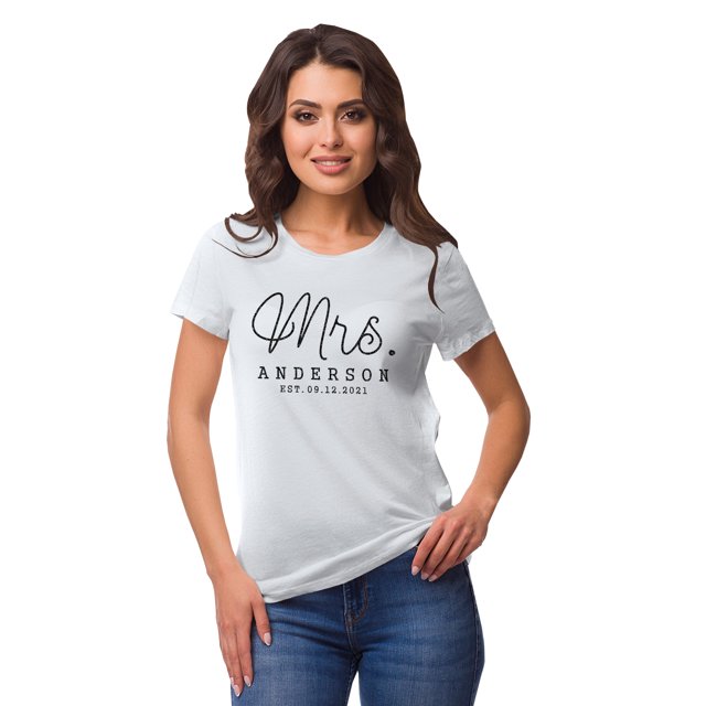 Inkdotpot Personalized Womens Tshirt Top Mrs WeddingAnnouncement Shirt-2V