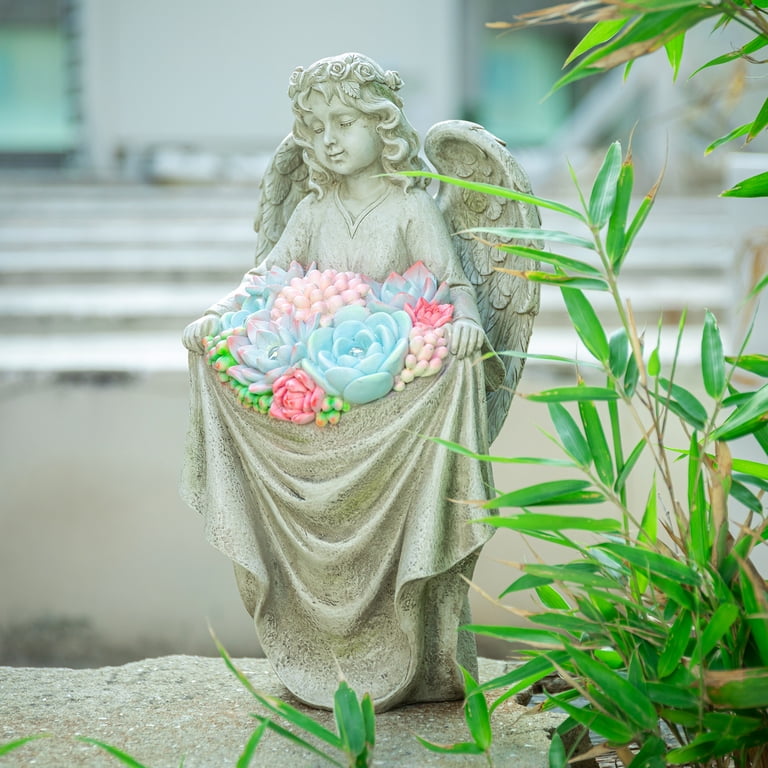 Solar Statue Weatherproof Garden Statue With Solar Lights Solar Powered Angel Garden ...