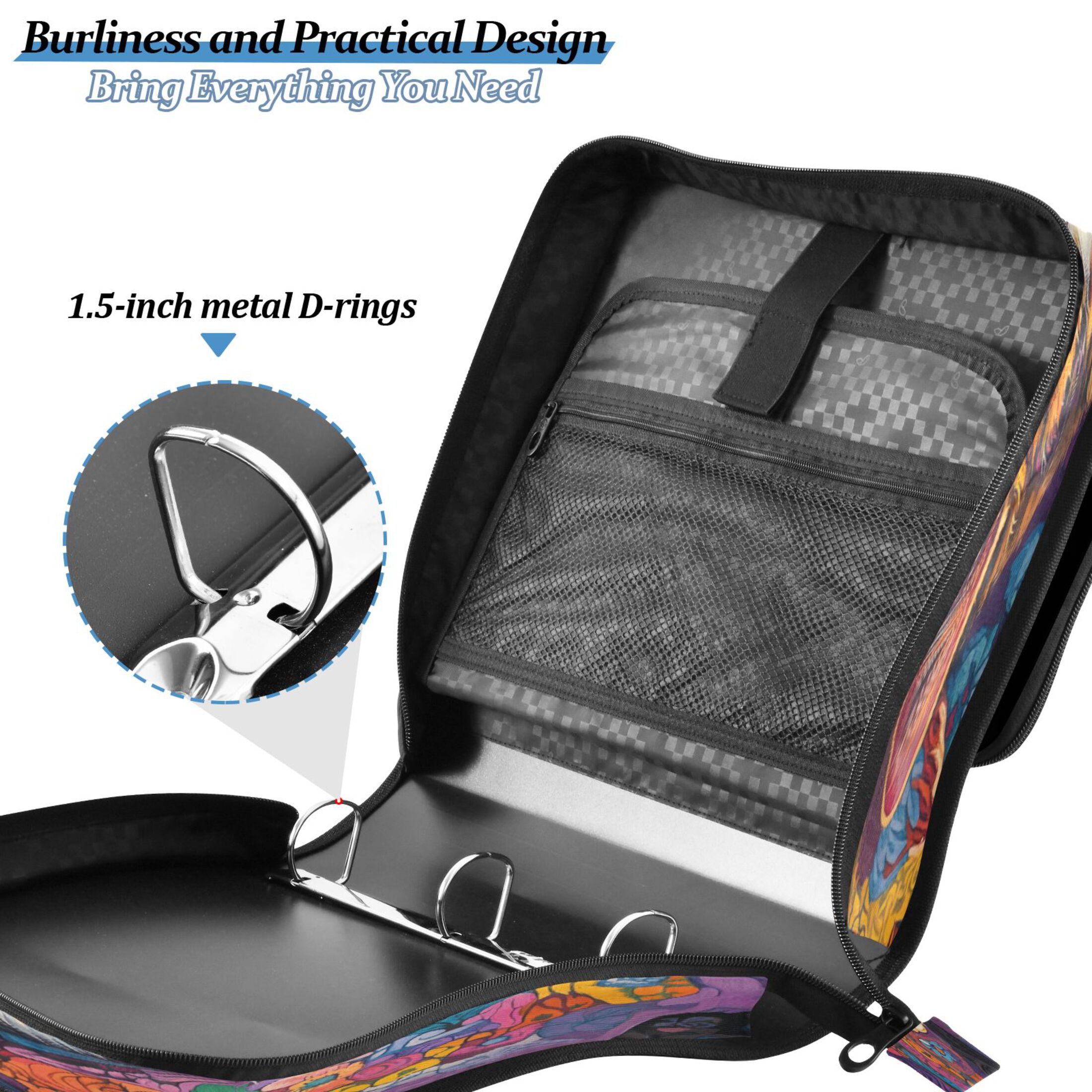 YAZAOO Zipper Binder trapper keeper Documents Organized Design Artistic Cat with Moon Printed