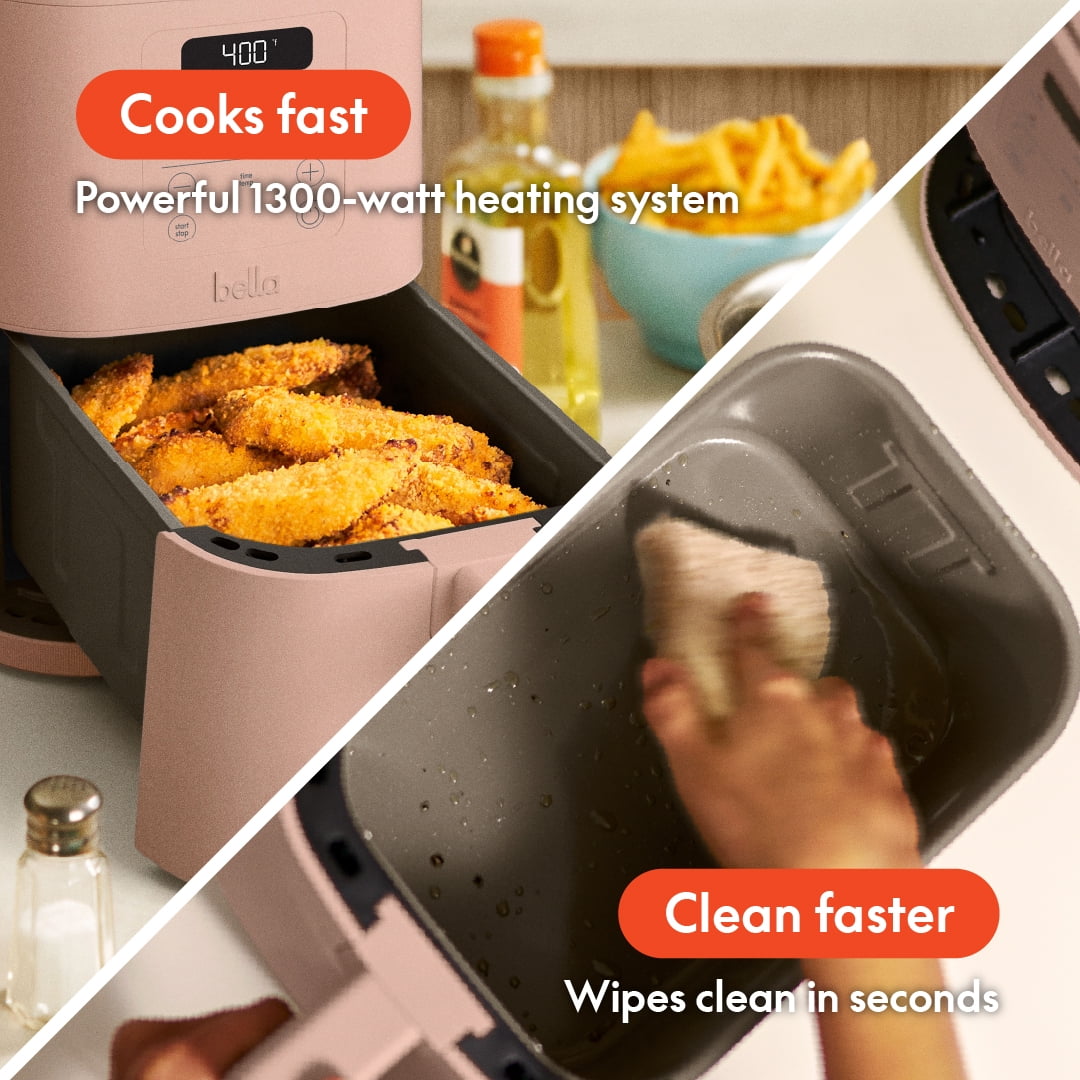 bella 4 Qt Slim Digital Air Fryer with EverGood™ Ceramic Nonstick Coating, 6 Preset Cooking Options, Blossom