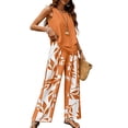 thumbnail image 3 of Women's 2-Piece Outfits Summer Lounge Sets Floral Printed Wide-Leg Long Pants Travel Beach Vacation Outfits, 3 of 4