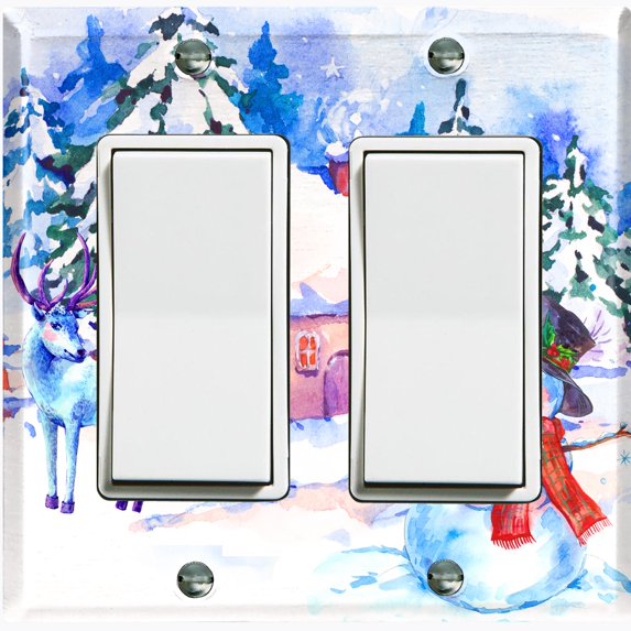 Metal Light Switch Plate Cover Snowman Reindeer Christmas Cabin SNO002