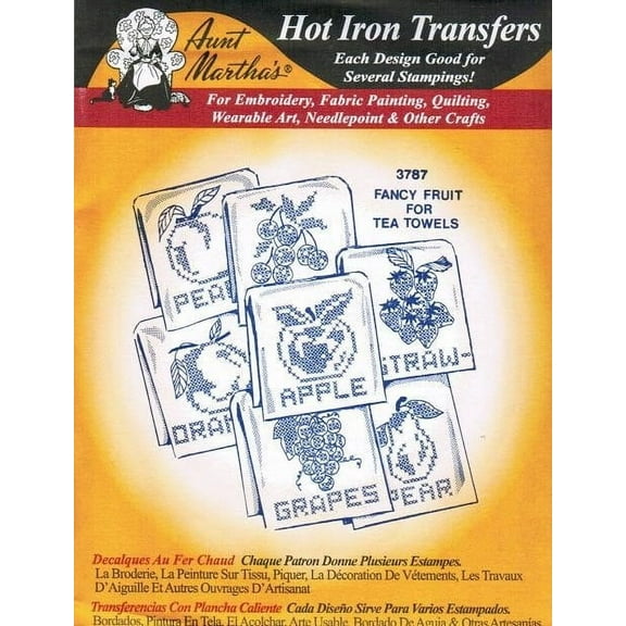 Fancy Fruit for Tea Towels Aunt Martha's Hot Iron Embroidery Transfer