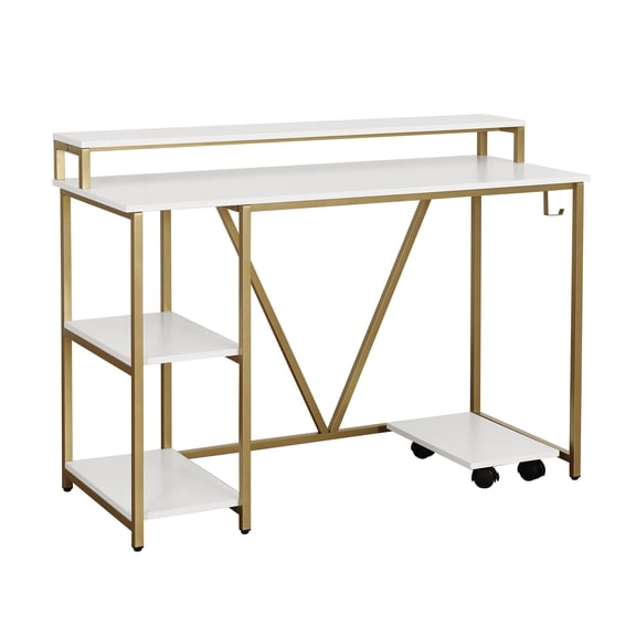 Techni Mobili Industrial Compact Writing Desk, Gold and White RTA-7310D-GLD