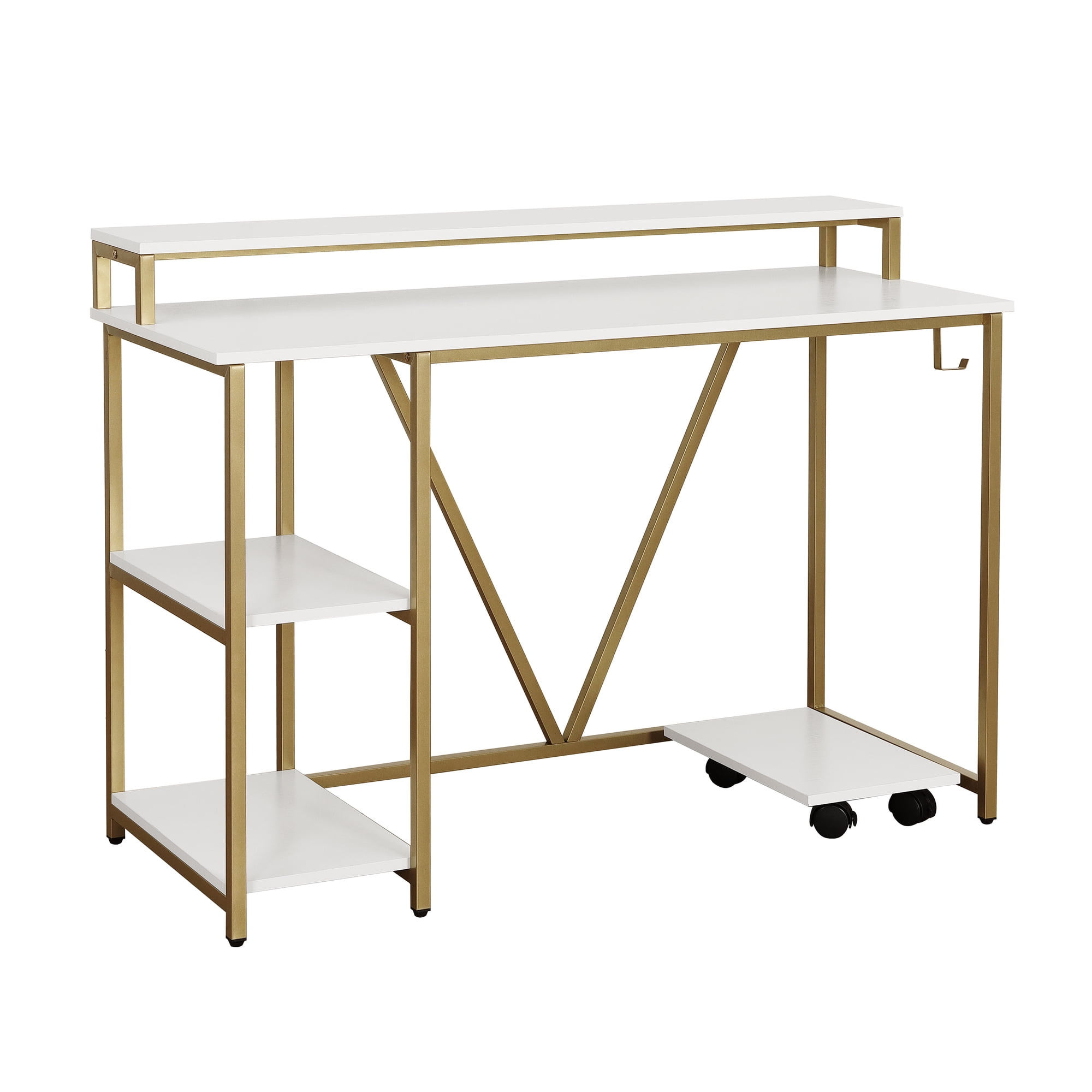 Techni Mobili Industrial Compact Writing Desk, Gold and White RTA-7310D-GLD
