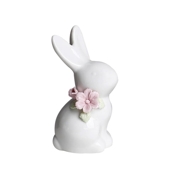 Set of Mini Ceramic Rabbit Figurines,Porcelain Easter Bunny Decorations for Home,Tabletop Ornament,Tea Ceremony Pet (2-Flower)