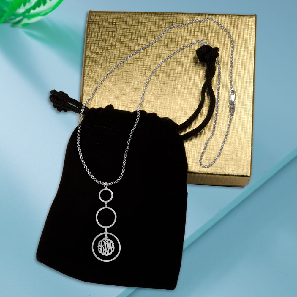 Heights Jewelers Personalized Triple Pendant Monogram Necklace in Sterling Silver