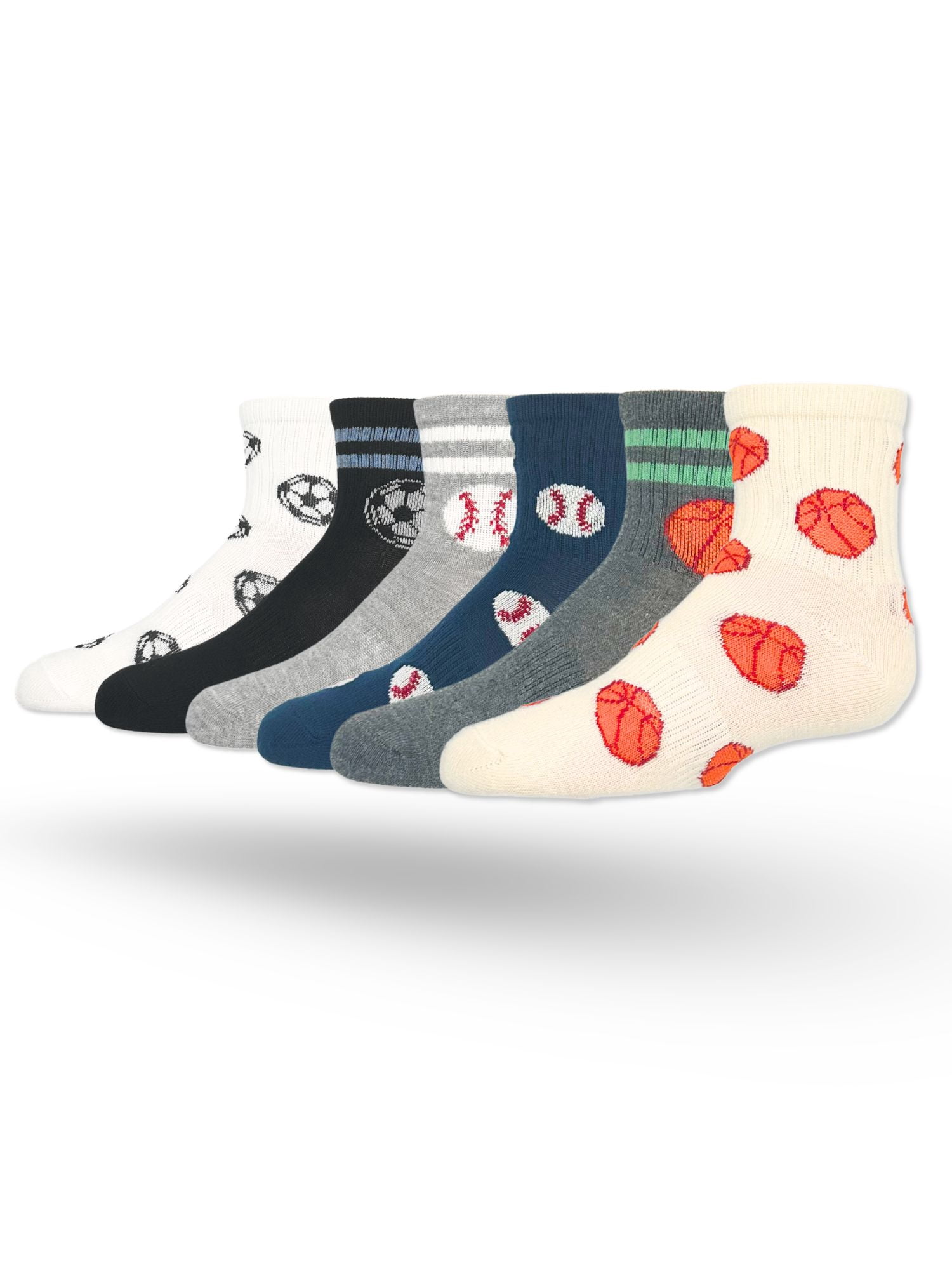Wonder Nation Boys Sport Balls Mid-Crew Socks, 6-Pack, Sizes S-L