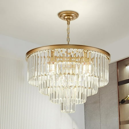 

Depuley 23 Modern Crystal Chandelier Ceiling Light 4-Tier Luxury Chandeliers Gold Round Pendant Light Fixture Adjustable for Living Room Dining Bedroom Hallway E12 Bulbs Included