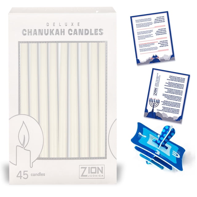 Hanukkah Candle Aviv Judaica 45 velas cónicas blancas sólidas