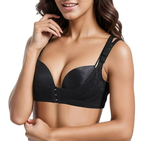 IUJSOY Womens Sexy Front Closure Balconette Demi Shelf Unlined Bra Back Support Posture Bras