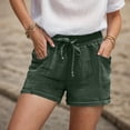 thumbnail image 6 of vigerkar Summer Cotton Linen Shorts for Women Elastic High Waist Casual Solid Lightweight Shorts Drawstring Comfy Short Pants with Pockets AG, M, 6 of 7