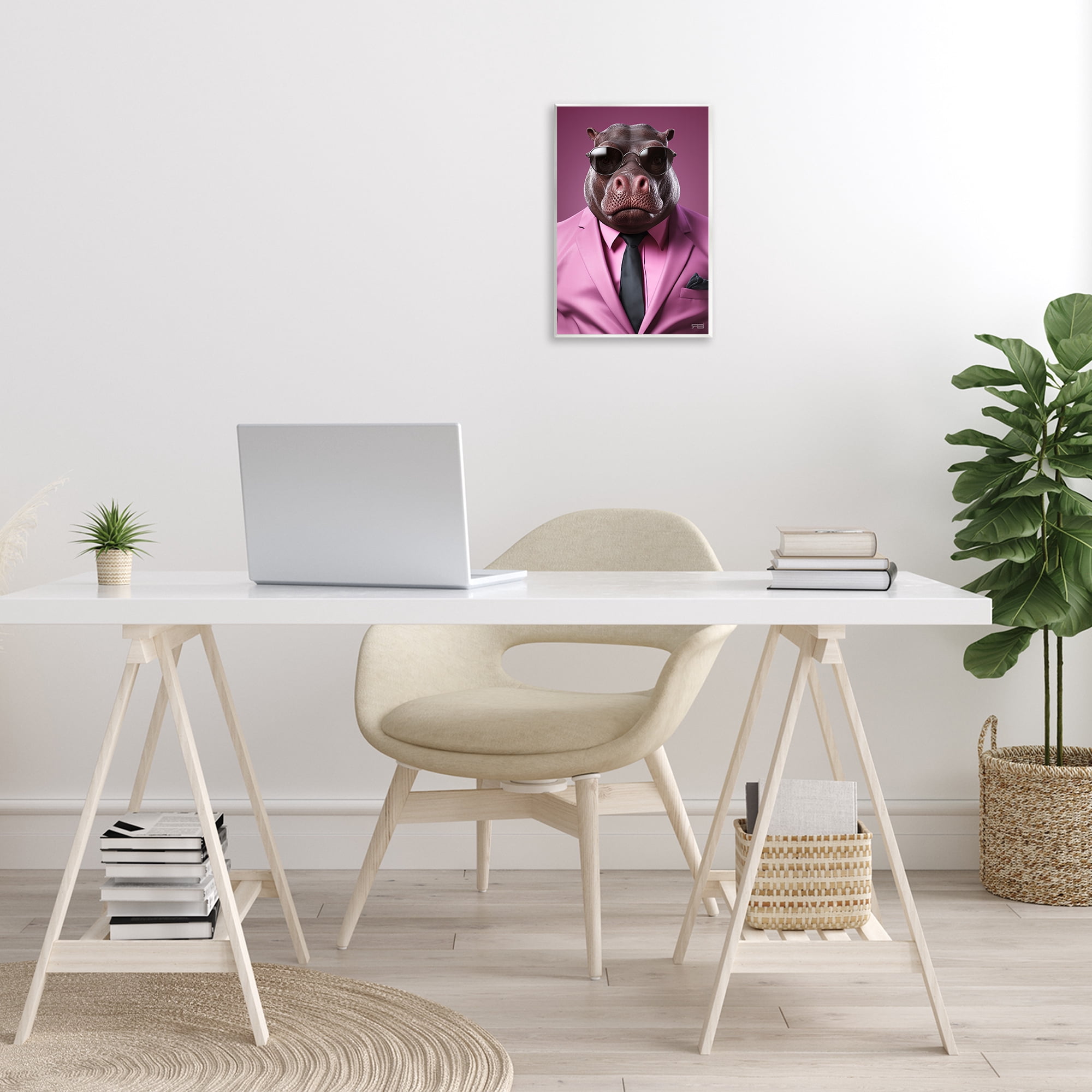 Stupell Industries Strong Hippo Purple Suit Animals & Insects Painting Unframed Art Print Wall Art, 10 x 15