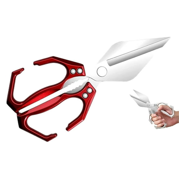 Seattleget Multifunctional Heavy-Duty Kitchen Shears, Poultry Scissors Heavy Duty Cut Bone, New 2 in 1 Ergonomic Kitchen Scissors for Cutting Roots and Chicken, Duck, Fish ＆ Slicing Walnuts Red