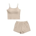 thumbnail image 5 of PRINxy Women's Solid Crew Neck Cami Pajama Set Sleeveless Top + Shorts Minimalist Daily Ladies Loungewear Khaki M, 5 of 5