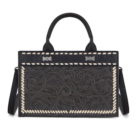 Montana West Vintage Western Handbag Exquisite Tooling, Unique Prints & Whipstitch Craftsmanship, Black