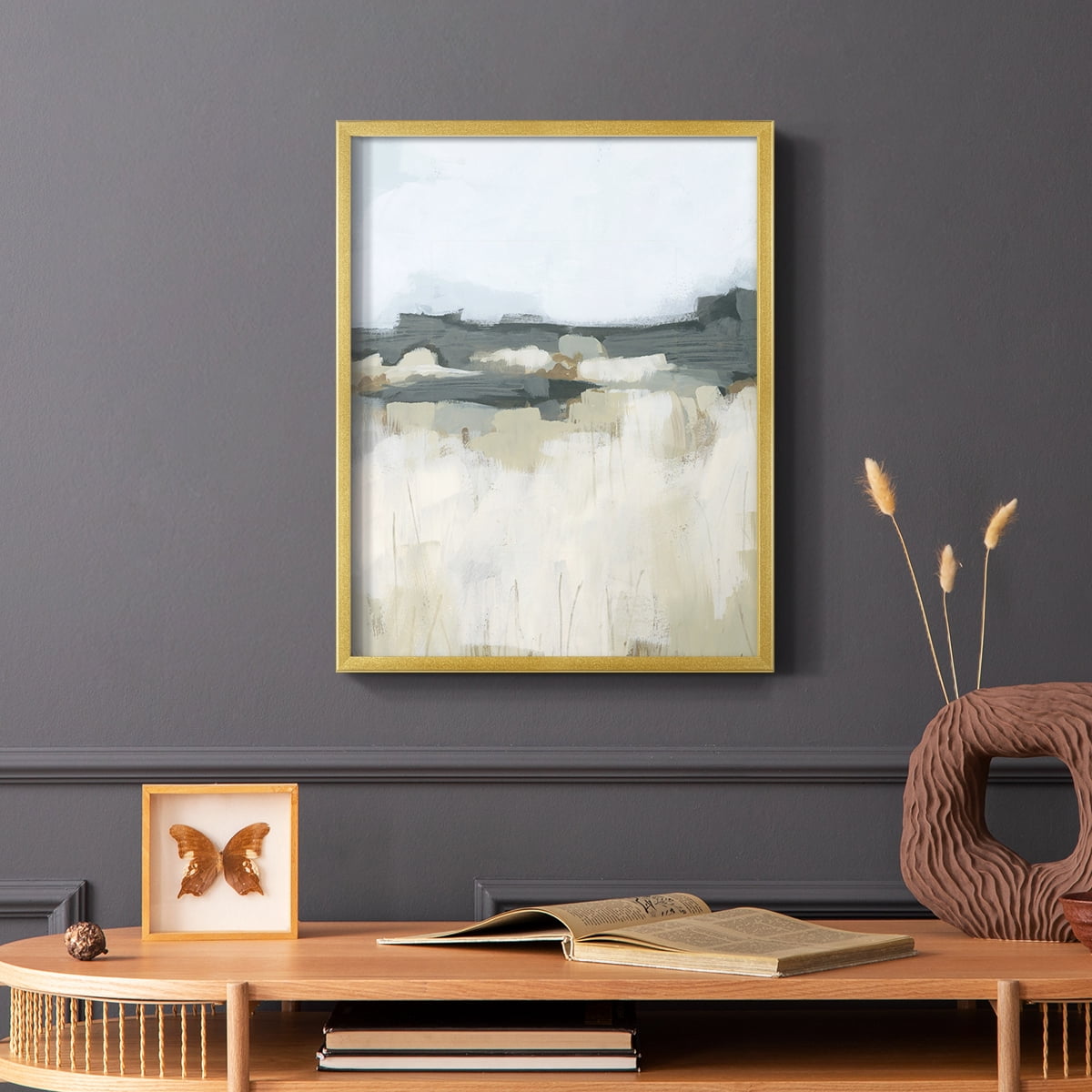 Brushstroke Badlands I Framed Print in Gold Solid Wood Framed Print No Nail Hanging