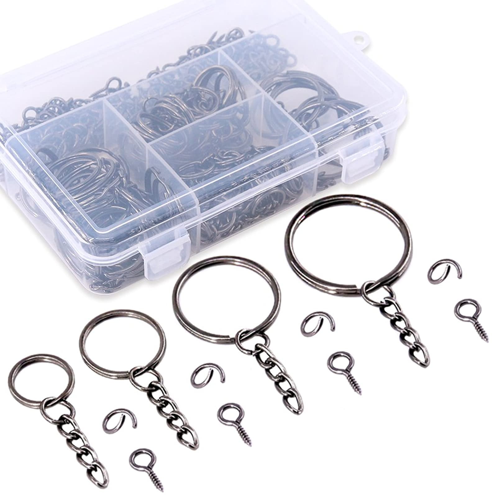 JETEHO Set of 100 Metal Key Chain Snake Chain Key Rings with Snap End Jump Ring for Craft Findings,Silver