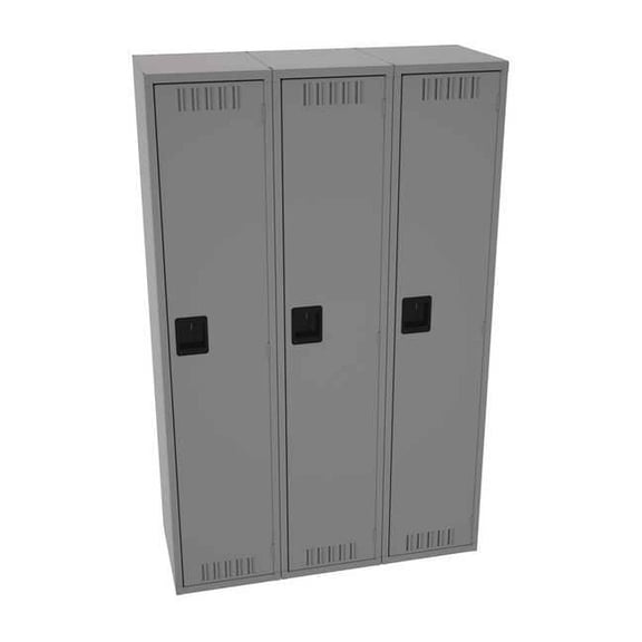 Wardrobe Locker, 15 in W, 18 in D, 72 in H, (1) Tier, (3) Wide, Medium Gray