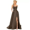 thumbnail image 4 of MSJUHEG Womens Dresses Wedding Guest Dresses For Women Prom Dresses Long Elegant Halter Backless Long Dresses Crisn Satin Party Side Slit Wedding Evening Party Dress Women'S Formal Dresses Brown Xl, 4 of 6