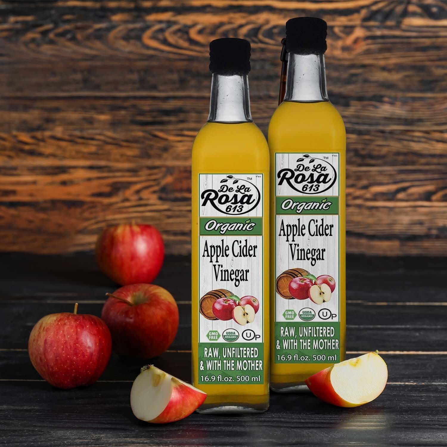 De La Rosa 613 Organic Apple Cider Vinegar, Raw & Unfiltered, Kosher for Passover, 16.9 Oz (Pack of 2)